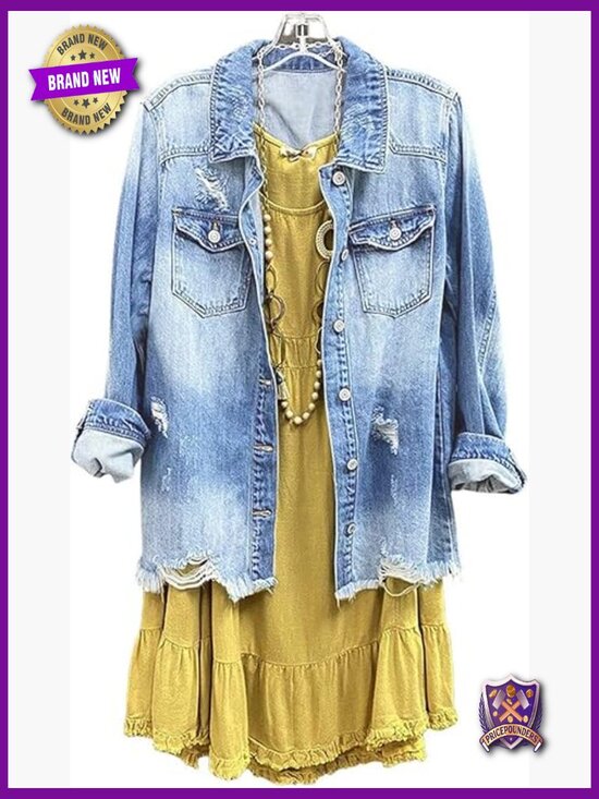 Jackets & Blazers - Distressed Button Down Casual Jean Jacket